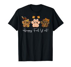 a black t - shirt with an image of three dogs and the words happy fall y'all