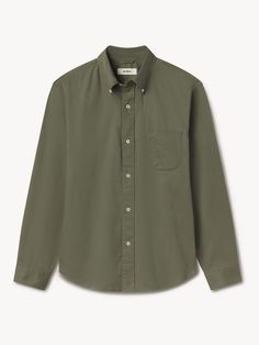 Inspired by our favorite vintage references, we've perfected our oxford shirt down to the last detail. | Buck Mason Men's Perfect Oxford One Pocket Shirt in Alpha Green, Size XS Olive Green Shirt Outfit, Buck Mason, Olive Green Shirt, Henley Sweater, Polo Long Sleeve, Raw Denim, Pocket Shirt, Shoes With Jeans, Suit Shop