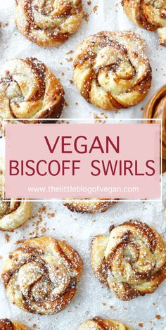 vegan biscoff swirls with powdered sugar on top