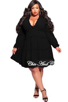 Self: Polyester %: 100Lining :Polyester %: 95Spandex %: 5 Non-stretch dress V neck Long sleeves Lettuce edges Zipper closure Zipper closure 95% polyester 5% spandex Hand wash cold Model is wearing a 2X Plus Size Chiffon Dress, Chic And Curvy, Stretch Dress, Chiffon Dress, Lettuce, Final Sale, Chiffon, Hand Wash, Long Sleeves