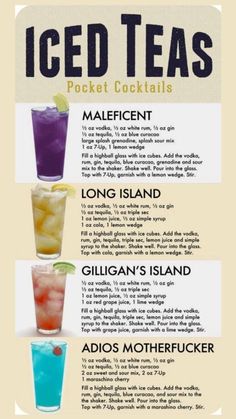 the different types of iced teas are shown in this poster, which shows how to make