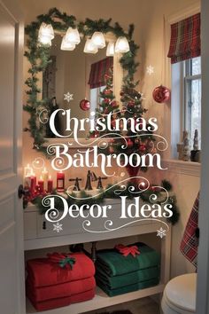 Cute Christmas Bathroom Ideas, Christmas Decor Ideas For Small Home, Christmas Decor For Small Kitchen, Christmas Decor For Round Mirror, Back Of Toilet Christmas Decor, Snowman Bathroom Ideas, Small House Christmas Decor Living Room, How To Decorate A Bathroom For Christmas, Christmas Small Space