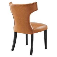 a brown leather chair with black legs