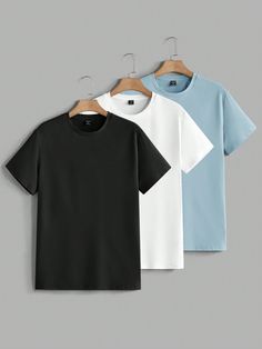 Men's Solid Color Crew Neck Short Sleeve Slim Fit Casual T-Shirt Blue Casual    Colorblock,Plain  Slight Stretch  Men Clothing, size features are:Bust: ,Length: ,Sleeve Length: Plain Tops, Kids Beachwear, Men Clothing, Casual T Shirts, Colorful Leggings, Women Clothes Sale, Casual Shorts, Length Sleeve, Kids Outfits