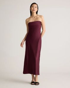 100% Washable Silk Strapless Midi Dress Satin Bandeau Cocktail Dress, Sleek Silk Dresses With Satin Lining, Silk Dress With Satin Lining For Night Out, Evening Satin Silk Dress With Straight Neckline, Silk Satin Dress With Straight Neckline For Evening, Silk Strapless Dress With Satin Finish For Formal Occasions, Elegant Silk Bandeau Dress, Silk Bandeau Dress, Silk Maxi Dress With Straight Neckline