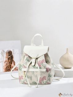 Bird in Bag - Sophisticated Ladies' Backpack with Floral Pattern Casual Spring Rectangular Backpack, Spring White Backpack For Daily Use, White Backpack For Spring, White Backpack For Daily Use In Spring, White Spring Backpack With Adjustable Strap, Spring Beige Backpack For Daily Use, White Backpack With Adjustable Strap For Spring, White Standard Backpack For Spring, White Backpack For Everyday Use In Spring