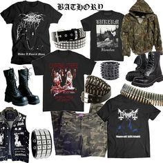 #metalhead #blackmetal #metal #bathory #mayhem #burzum #cannibalcorpse #bulletbelt #cargopants #clothes #outfit #boots #punk #blackmetalstyle #clothesboard #scary #metalheadperson #metalheadclothes #metalheadshirt #metalheadpants Metalhead Boots, Metalhead Shoes, Black Metal Outfits Women, Metalcore Outfits Men, Black Metal Clothes, Deathcore Outfit, Metalhead Fashion Men, Black Metal Outfit Men, Metalhead Outfits Women