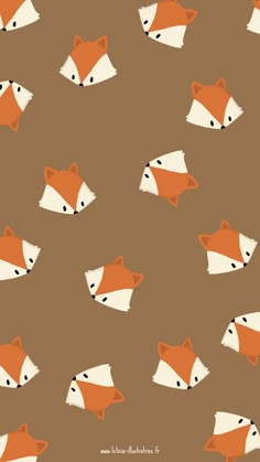 a brown background with red and white foxes on it