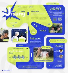 an advertisement for the park sung in korea, with images of people talking and texting