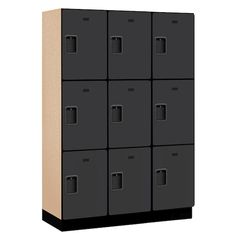 a black and tan locker with six doors