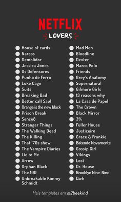 the netflix list is shown in black and white