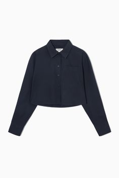 CROPPED POPLIN SHIRT - NAVY - COS Navy Blue Collared Shirt, Timeless Knitwear, Women Magazines, Cropped Shirt, Navy Shirt, Poplin Shirt, High Waisted Trousers, Blue Shirt, Navy Tops