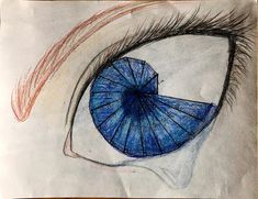 a drawing of an eye with a blue umbrella in the iris's eye area