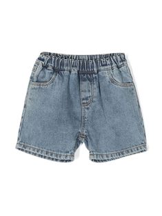 blue cotton washed denim two side inset pockets two rear patch pockets elasticated waistband Medium Wash Jean Shorts With Elastic Waistband, Cotton Jean Shorts With Elastic Waistband In Medium Wash, Denim Shorts With Elastic Waistband, Denim Jean Shorts With Elastic Waistband, Light Wash Jean Shorts With Elastic Waistband, Short Length Denim Jeans With Elastic Waistband, Medium Wash Denim Shorts With Elastic Waistband, Jean Shorts With Elastic Waistband In Medium Wash, Denim Blue Jean Shorts With Elastic Waistband