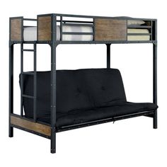 bunk bed with futon mattress and pull out futon sofa in black metal finish