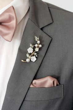 "SIZE OF THE PIN: 1.5\" WITH BROOCH BACK MATCHING BOWTIE, SQUARE SET FROM PHOTOS, EXTRA Mens elegant flower brooch pin, pearl petal gold flower lapel pin, lapel flower Boutonniere, gold branch wedding lapel pin mens gift groom" Flower Brooch For Men Suit, Broach For Men, Brooch For Men Suit, Streamer Awards, Flower Lapel Pin Men, Unforgotten Night, Rose Gold Wedding Accessories, Wedding Lapel, Lapel Pins Wedding