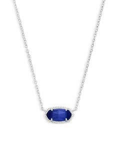 A dainty stone and delicate metallic chain combine to create the Elisa Silver Pendant Necklace in Cobalt Cat's Eye, your new favorite wear-anywhere accessory. This pendant necklace can be paired with any look, providing that extra touch of timeless style. Make the Elisa Silver Pendant Necklace a staple in your wardrobe and you will not be disappointed. Gift Hint: This is perfect for September birthdays! Kendra Scott Eye Necklace, Elisa Necklace, Elisa Pendant Necklace, Kendra Scott Necklace Elisa, Short Pendant Necklace, Kendra Scott Elisa, Preppy Jewelry, Kendra Scott Necklace, Cats Eye Stone