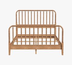 a wooden bed frame that is made out of wood and has braiding on the headboard