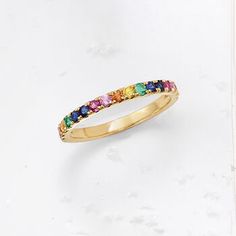 Ross-Simons - .56 ct. t. w. Mixed Gemstone Ring in 14kt Yellow Gold. Size 6. RS Pure. Modern designs that complete your outfit and complement your personality. This on-trend band demonstrates its bright color play with .56 ct. tot. gem wt. emeralds, rubies and multicolored sapphires. Set in 14kt yellow gold. 1/16" wide, rainbow gem ring. Emerald birthstones are the perfect gift for May birthdays. May Birthdays, Byzantine Necklace, Emerald Birthstone, Chic Rings, Multi Gemstone Ring, Key Pendant Necklace, Gemstone Drop Earrings, Fine Jewelery, Color Play