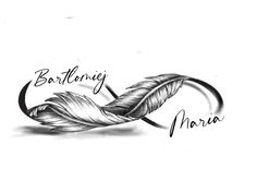 a drawing of a feather with the words,'bartfing marina'written on it