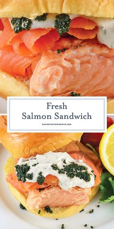 fresh salmon sandwich with cream cheese and herbs