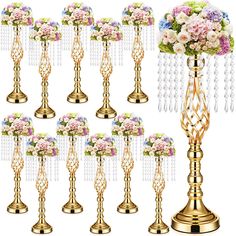 PRICES MAY VARY. Package Contents: you will receive 12 pieces of tall vases for centerpieces, 49 cm/19.3 inches in height, top disc diameter is 20 cm/7.87 inches, base diameter is 14 cm/ 5.51 inches, excluding artificial flowers, suitable for housewarming or wedding gift Quality Material: our crystal flower stand is made of quality zinc alloy decorated with acrylic beads, metallic texture and elegant surface, making it exquisite, which can be applied for a long time; Note: the color between gold Quince Centerpieces, Wedding Party Reception, Banquet Centerpieces, Gold Wedding Centerpieces, Tall Flower Vase, Flower Holders, Pastel Baby Shower, Party Reception, Crystal Centerpieces