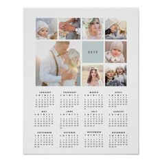 a white calendar with photos on it