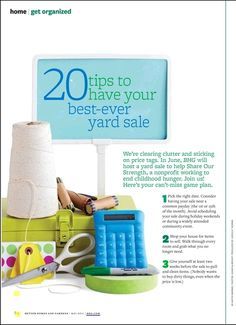 an advertisement for yard sale with scissors and other items