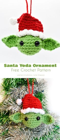 Christmas Crochet gifts and Festive free patterns - Peanut and Plum Crochet Patterns That Work Up Fast, Yoda Ornament, Baby Yoda Christmas, Yoda Christmas, Star Wars Crochet, Crochet Christmas Gifts