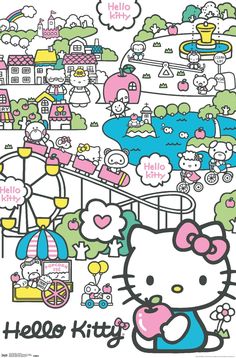 an image of hello kitty on the cover of a phone case with many different things in it