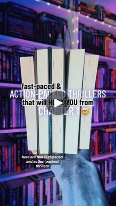 a person holding up some books in front of a book shelf with the words fast - paced & act that will help you from cha zr