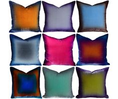 six different colors of pillows on a white background