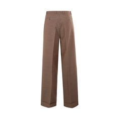 Gucci's wide-leg pants in beige damier wool with GG mini motif, featuring button/zip closure, belt loops, multiple pockets, and stitched turned-up hem. Makeup Travel Case, Wool Pants, Travel Makeup, Turn Up, Beauty Accessories, Leg Pants, Accessories Design, Wide Leg Pants, Fashion Branding