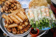 several plates filled with different types of food