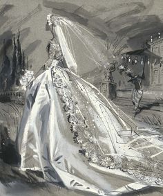 a drawing of a woman in a wedding dress