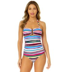 Look radiant at the beach in summer style with our Strapless Bandeau Keyhole Shirred One Piece Swimsuit. This vibrant one piece swimsuit features our bright striped pattern, a flattering strapless bandeau cut, shirred details, and a keyhole cutout for extra flair. The removable, adjustable neck strap and removable cups offer customizable support while giving you two looks to choose from. Whether you're sunbathing or taking a refreshing dip in the pool, this one piece will have you looking and fe Strap Swimwear, Strapless Bandeau, In The Pool, Easy Breezy, Neck Strap, Swimwear Fashion, In Summer, At The Beach, Summer Style