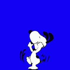 a cartoon character is dancing with his legs crossed and head tilted to the side, in front of a blue background