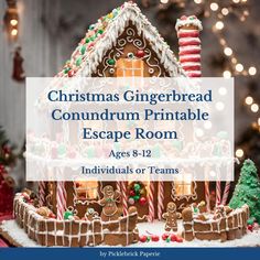 a gingerbread house with the words christmas gingerbread continuum printable escape room