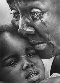 a drawing of two children with their faces covered in mud and water, one child's face is partially obscured by the other