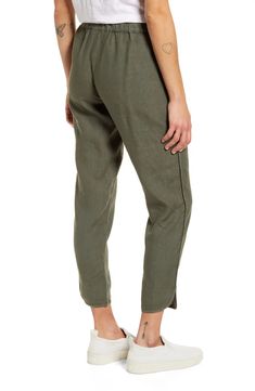 Caslon® Track Style Linen Pants | Nordstrom Spring Linen Pants With Pull-on Style, Spring Linen Pull-on Pants, Spring Linen Pull-on Bottoms, Casual Solid Color Linen Capris, Casual Cropped Linen Capris, Casual Linen Cropped Leg Capris, Casual Linen Cropped Capris, Linen Tapered Leg Pants For Day Out, Spring Straight Leg Linen Capris