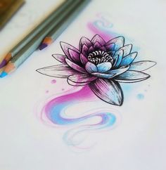 a drawing of a flower on paper with colored pencils