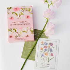 Flowering Conversation Card Deck. Conversation Starter Questions, Watercolor Flower Illustration, Interactive Card, Blooming Tea, The Language Of Flowers, Interactive Cards, Language Of Flowers