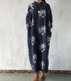 【Fabric】 Cotton, linen 【Color】 dark blue , Red wine 【Size】 Shoulder 40cm / 16 Sleeve 56cm / 22 Bust 114cm / 45 Length 124cm / 48 Hem 116cm / 45.2 Have any questions please contact me and I will be happy to help you. White Cotton Dress For Fall, Casual Long Sleeve Cotton Dress For Fall, Cotton Floral Print Shift Dress, Cotton Long Sleeve Midi Dress, Casual Cotton Maxi Dress For Fall, Elegant Long Cotton Dress, Floral Print Cotton Shift Dress, Spring Cotton Dresses With Relaxed Fit, Long Sleeve Floral Print Maxi Dress In Relaxed Fit