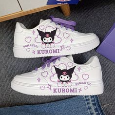 Cute Kawaii Kulomi High-top Comfortable Sneakers – ubekeen Low-top Anime Print Sneakers, Cartoon Print Sneakers For Streetwear, Cartoon Low-top Sneakers For Streetwear, Cartoon Style Low-top Sneakers For Streetwear, Kawaii Synthetic Sneakers For Streetwear, White Letter Print Lace-up Skate Shoes, White Lace-up Skate Shoes With Letter Print, Kawaii Low-top Sneakers For Streetwear, Harajuku Anime Print Sneakers With Round Toe