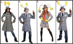 four pictures of people dressed in costumes and hats