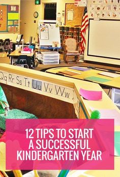 a classroom filled with desks and chairs covered in colorful paper, scissors and other school supplies