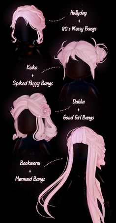 the different types of wigs are shown in this graphic style, including long hair and pink