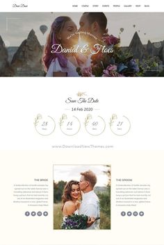 the wedding website is displayed in white and blue colors, with an image of two people kissing