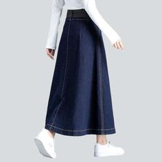 The 2023 Autumn Collection brings you a timeless conventional with a couture twist the lengthy skirt with big buttons. Step into a world of elegance and trend with this streetwear-style piece. featuring contrast stitching. fit and flare. elevated-waistline and buckle closure. Get ready to make a statement!Why You'll Love This Skirt Bold & Beautiful: Make a statement with a contrast stitching. fit and flare. high-rise and buckle closure. Every detail of this skirt oozes sophistication. Be the Sta Fitted Denim Blue Belted Bottoms, Fitted Bottoms With Contrast Stitching For Spring, Spring Fitted Bottoms With Contrast Stitching, Spring Bottoms With Contrast Stitching Full Length, Casual Wide Hem Skirt, Fitted A-line Bottoms With Buttons, Casual A-line Bottoms With Buttons, Blue Bottoms With Contrast Stitching For Fall, Chic Skirt With Wide Hem