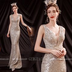 10% off now|Free shipping world-wide. Luxe Champagne Gold Sequined Mermaid Formal Dress with Deep Vneck at GemGrace. Click to learn our pro custom-made service for wedding dress, formal dress. View #EveningDresses for more ideas. #eveninggownsformal V-neck Mermaid Dress For Banquet, Formal V-neck Mermaid Dress, Glamorous V-neck Mermaid Dress, V-neck Mermaid Prom Dress, Banquet Dress, Sleeveless Denim Dress, Dress Ball Gown, Mermaid Evening Gown, Banquet Dresses